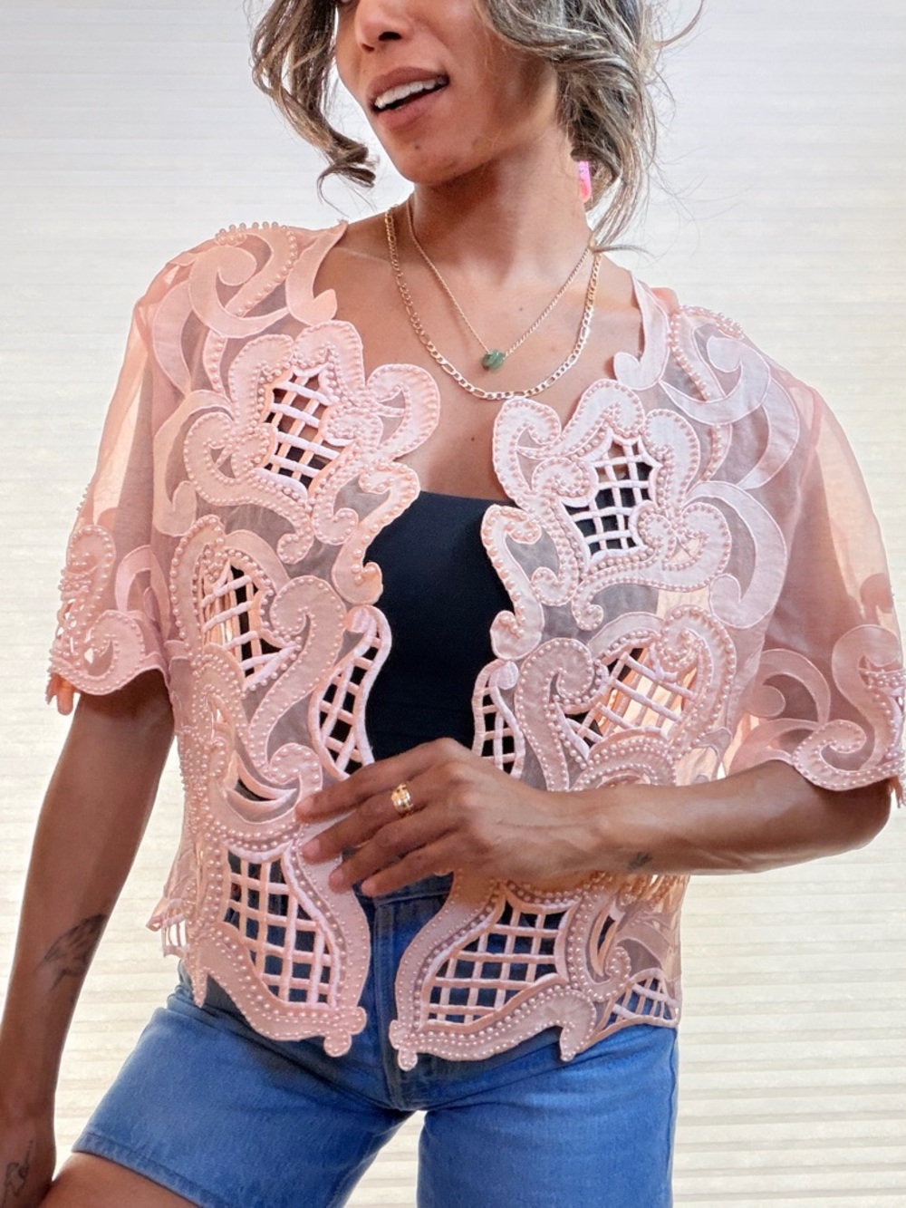 Vintage Orlando Rossi Sheer Beaded Organza Jacket - Picture 2 of 7